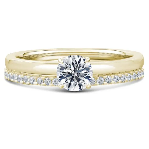 Yellow Gold Diamond Halo Bridal Set - Yellow Azalea